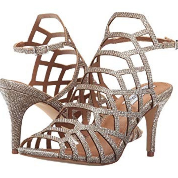 NWOB Steve Madden Saedee Gold Glitter Cage Heels - Picture 1 of 7